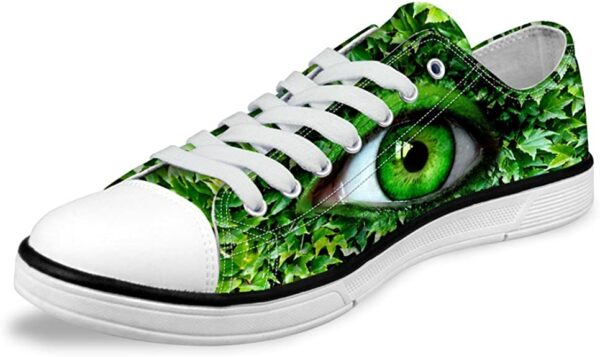 Fashion-Sneakers 3D Printed a Big Green Eye Pattern Low Upper Laces Canvas Shoes for Women.