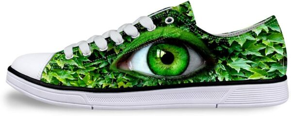 Fashion-Sneakers 3D Printed a Big Green Eye Pattern Low Upper Laces Canvas Shoes for Women.