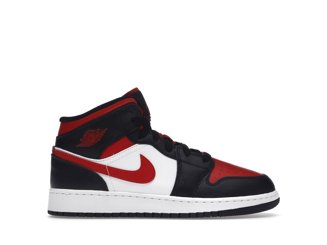 Nike Air Jordan 1 Mid Fire Red Bred Toe White