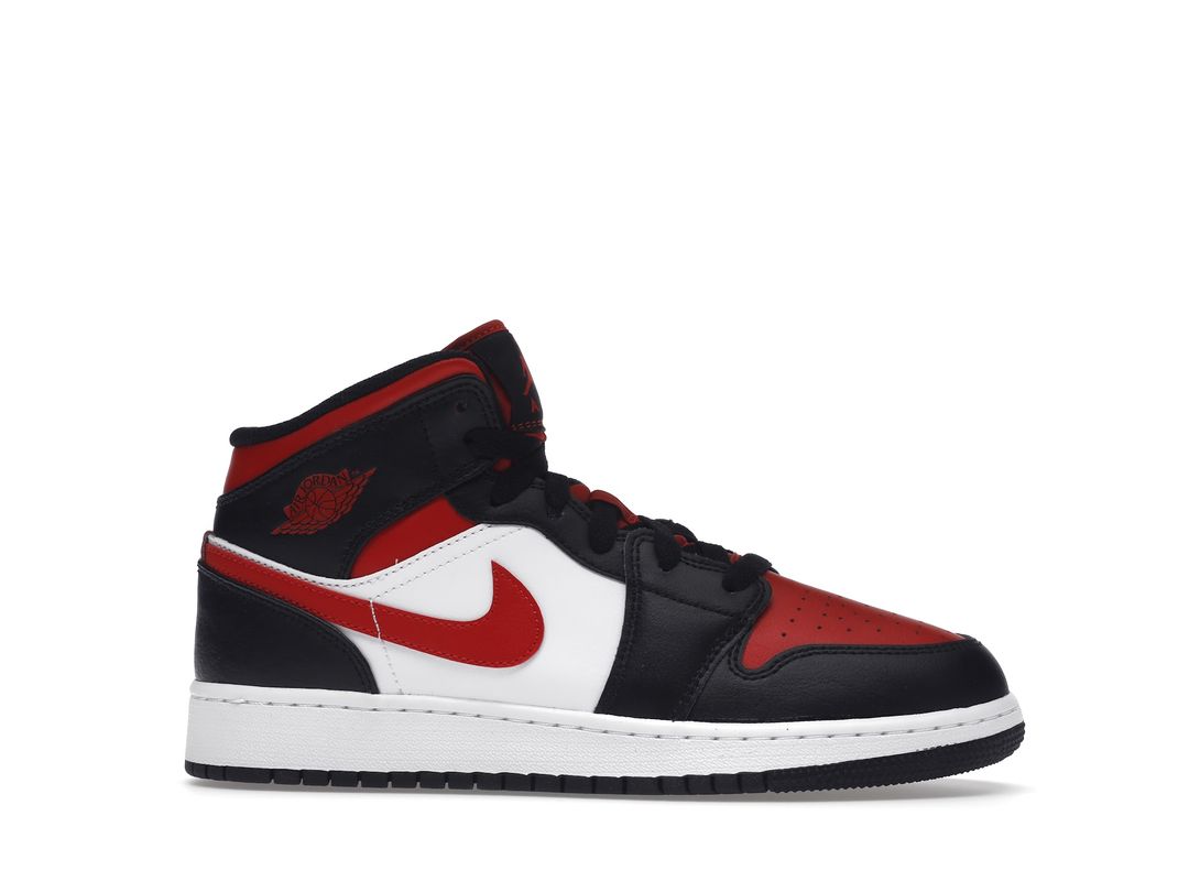 Nike Air Jordan 1 Mid Fire Red Bred Toe White